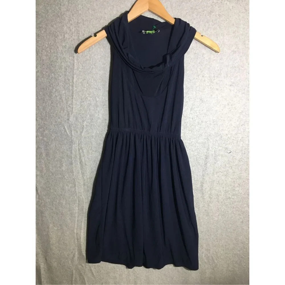 Womens Judith March Dress Cowl Neck Navy Blue Casual Boho Vintage Look